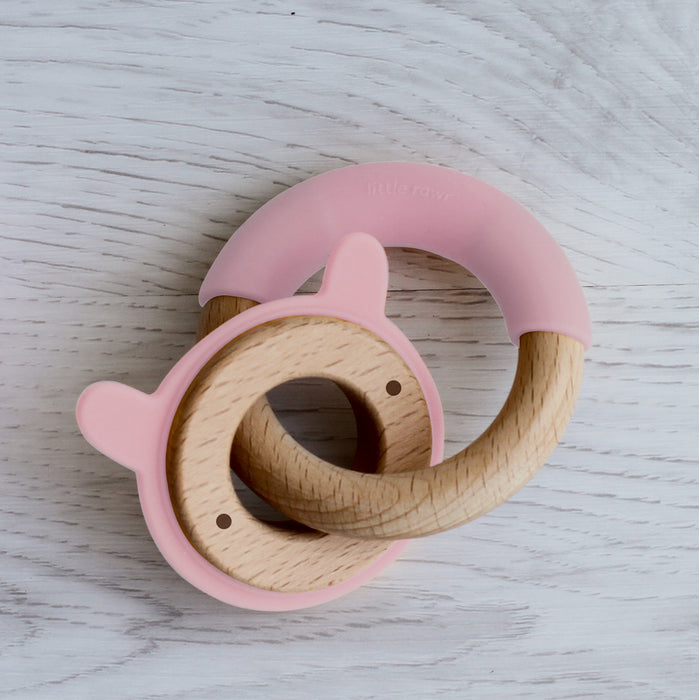 Little Rawr Wood + Silicone Disc & Ring Teether - RABBIT