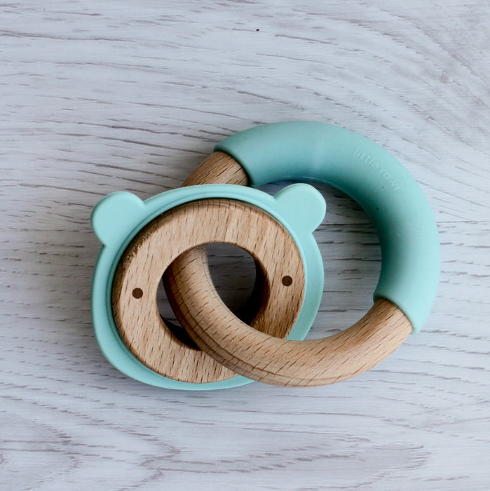 Little Rawr Wood + Silicone Disc & Ring Teether- BEAR