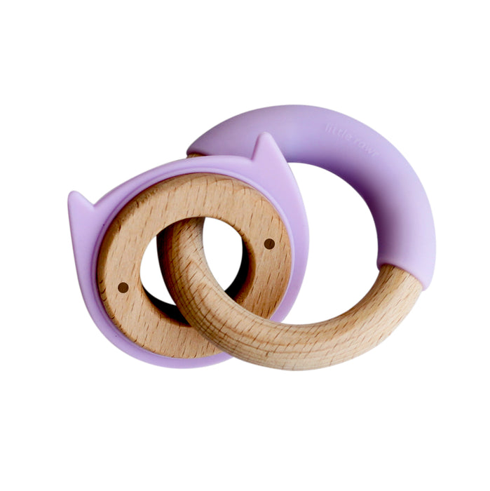 Little Rawr Wood + Silicone Disc & Ring Teether- KITTY