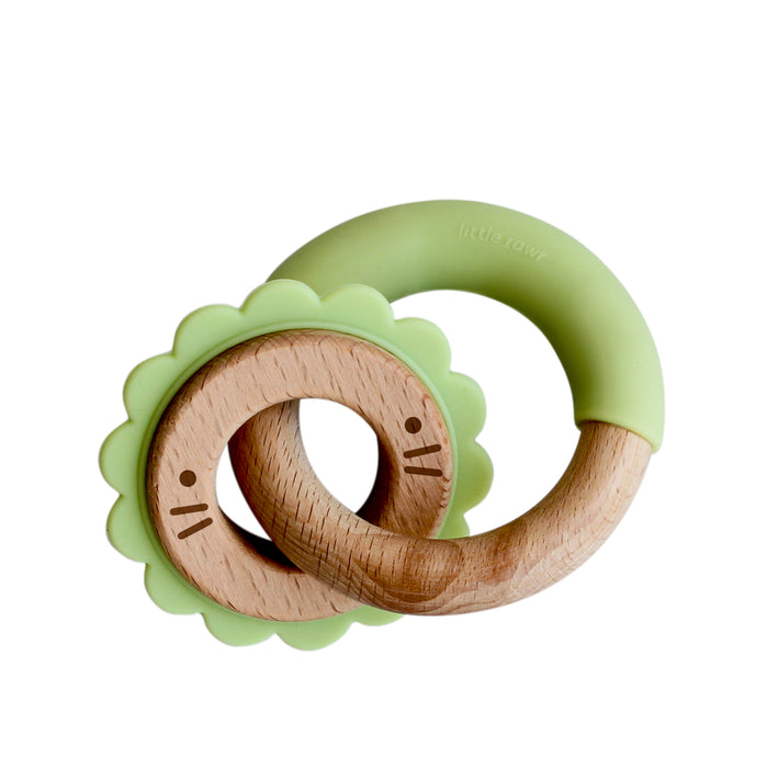 Little Rawr Wood + Silicone Disc & Ring Teether- LION