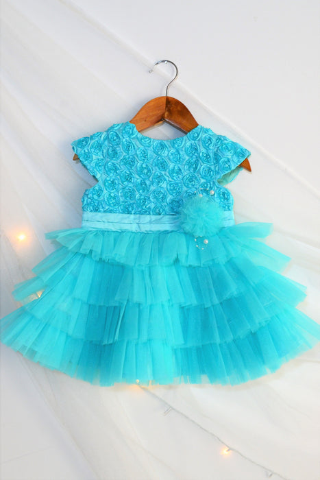 TBT Rose Fluff Ball Dress- Turquoise
