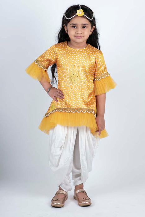 Yellow Bhandej  Kurta Patila