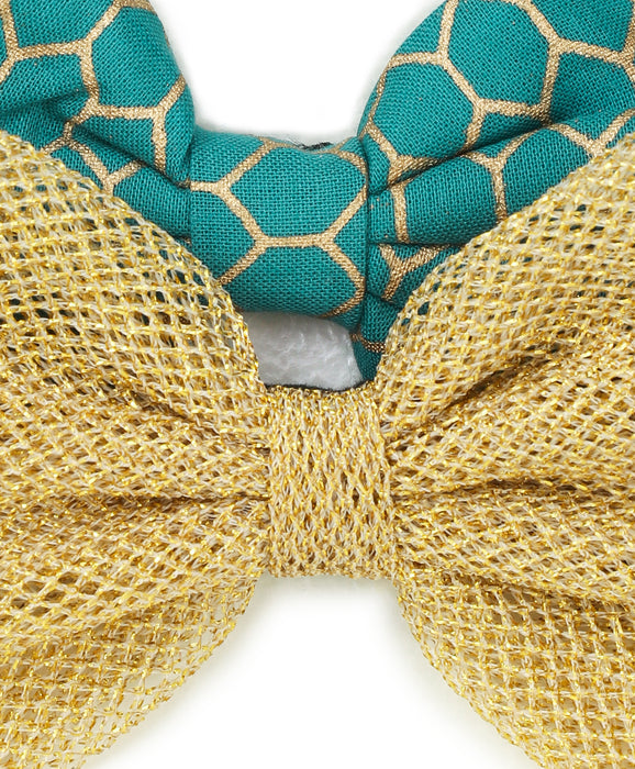 Set Of Two Ethnic Bow Headbands - Green & Golden