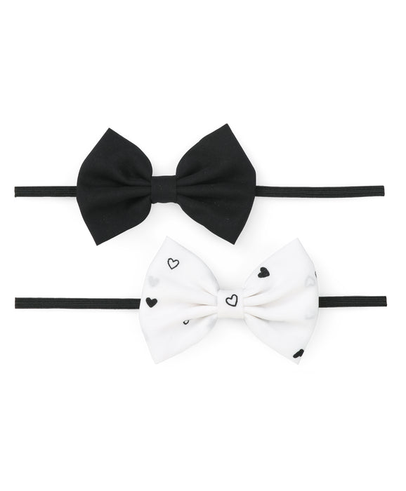 Set Of Two Heart Print Bow Headbands - Black & White