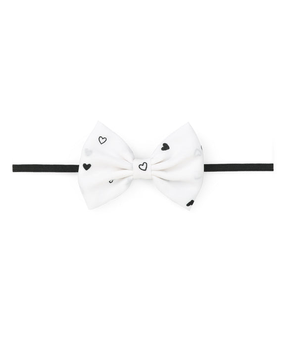 Set Of Two Heart Print Bow Headbands - Black & White