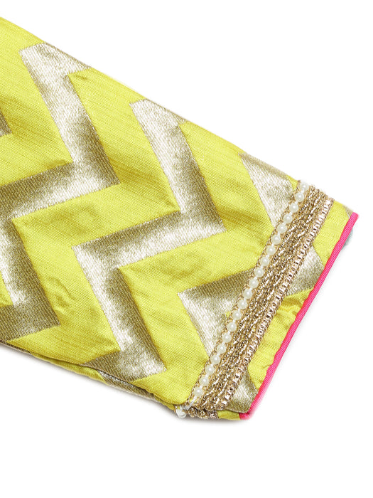Lime Yellow Gown with Neon Pink Drapped Dupatta