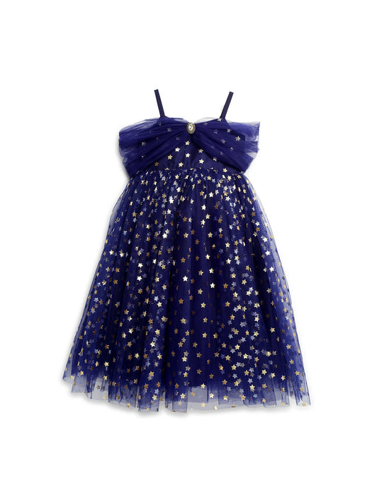 Star printed blue cold shoulder Gown dress
