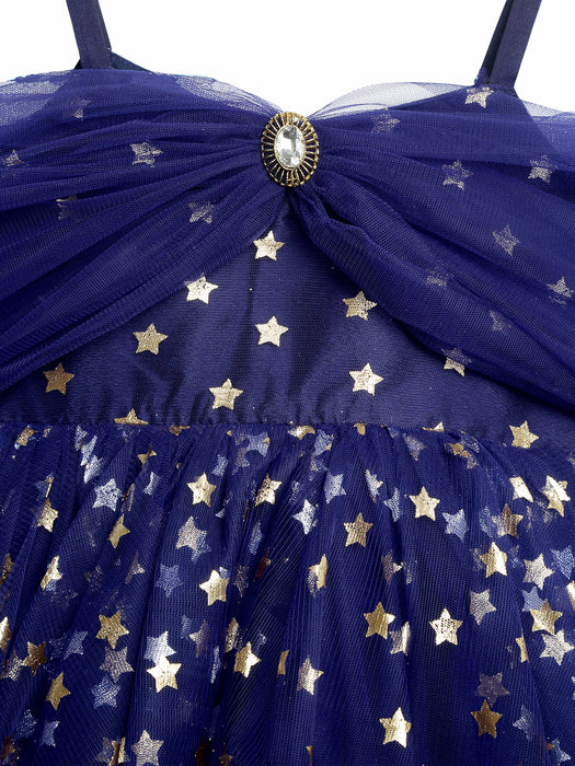 Star printed blue cold shoulder Gown dress