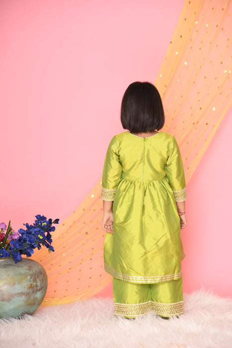 Green Palazzo and Kurta with lace detailing