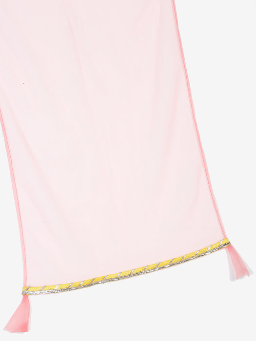 Floral  blue kurta with tassels and lace detailing with pink tierd cotton sharara