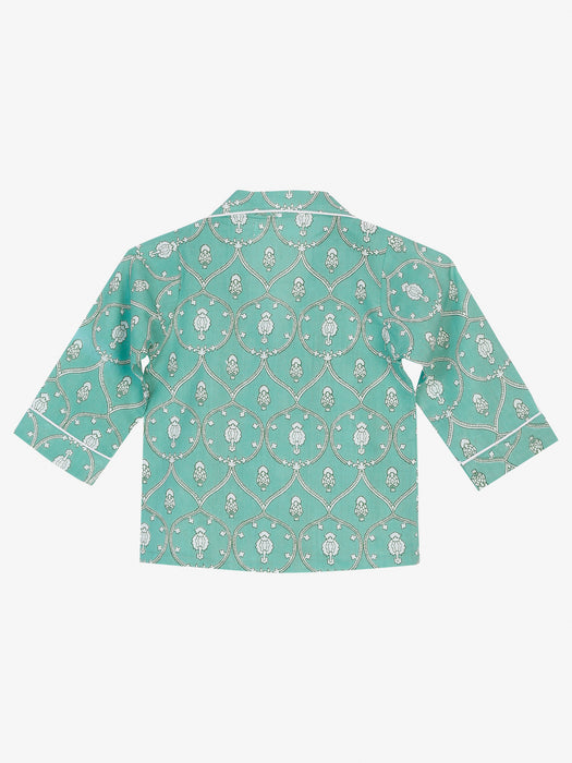 Pure cotton teal coloured night suit for kids