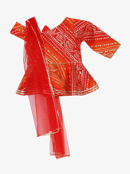 Bandhani peplum in red with cotton dhoti and stylish dupatta tie up