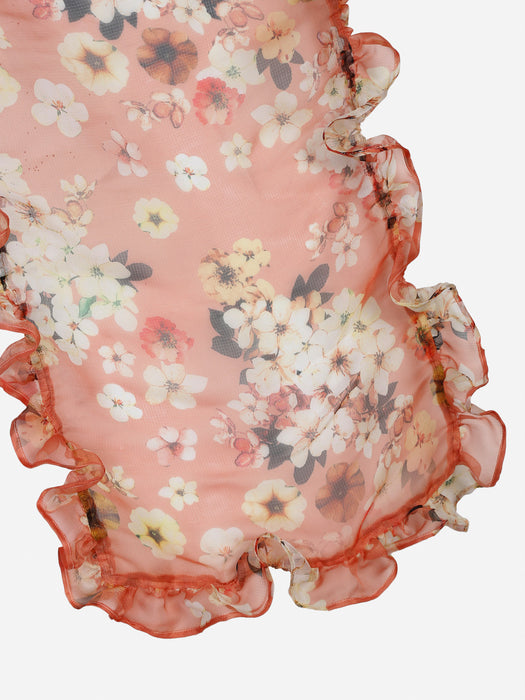 Ivory and Pink flowery print lehenga choli set