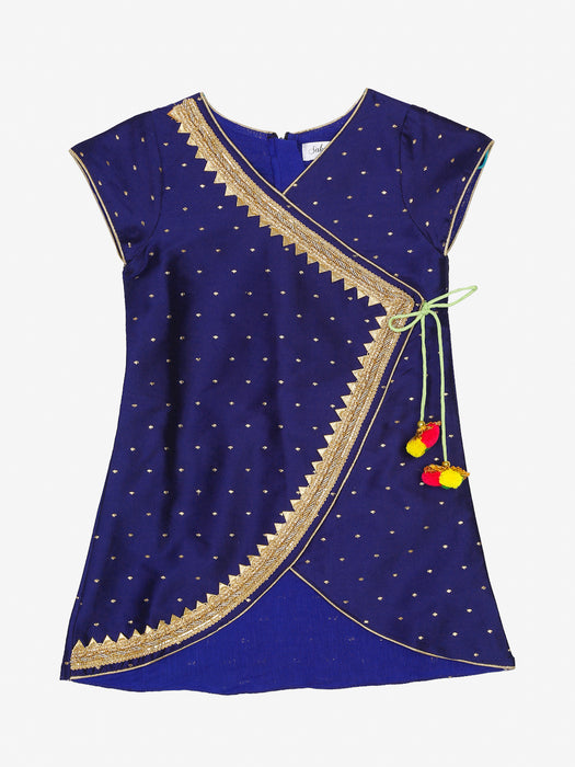 Navy Blue Asymytrical kurta with dhoti and tassels
