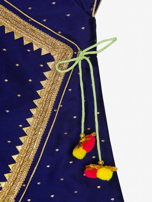 Navy Blue Asymytrical kurta with dhoti and tassels