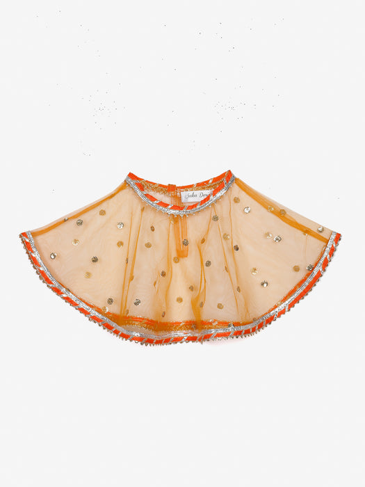 Red Jaquard kurta with sequenced cape and orange salwar