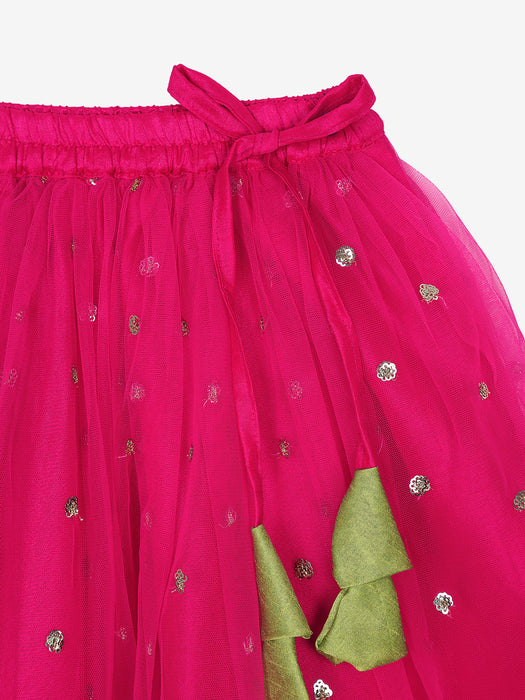 Magenta and Neon Green Lehnga choli with sequenced work
