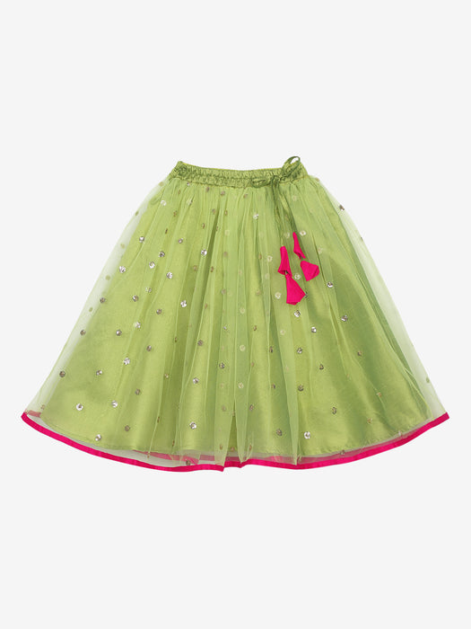 Neon Green and Magenta Lehnga choli with sequenced work