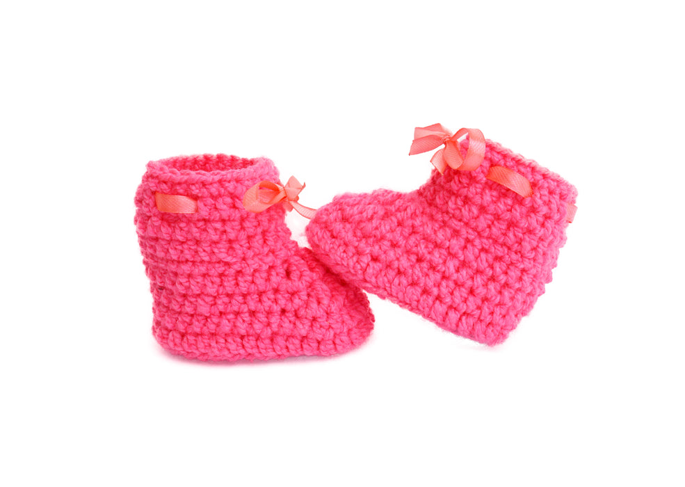 Crochet Baby Booties Woolen Booties-Pink-1
