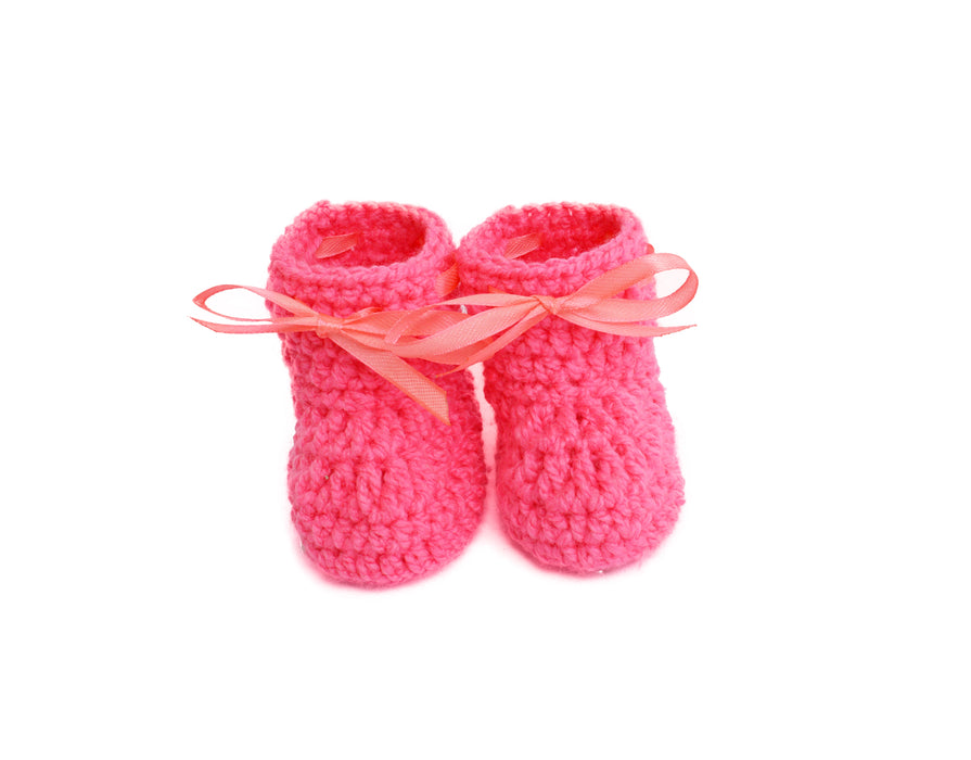 Crochet Baby Booties Woolen Booties-Pink-1