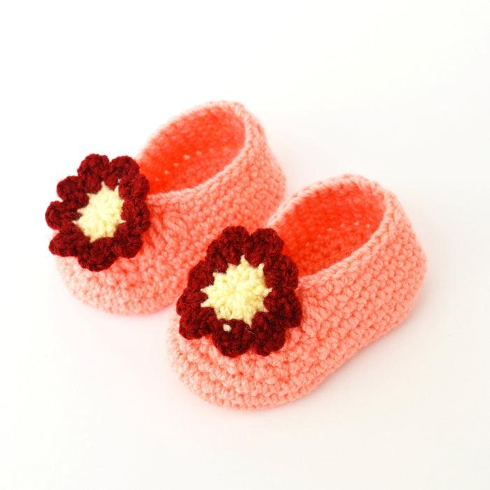 Crochet Baby Booties Woolen Booties-Peach-2