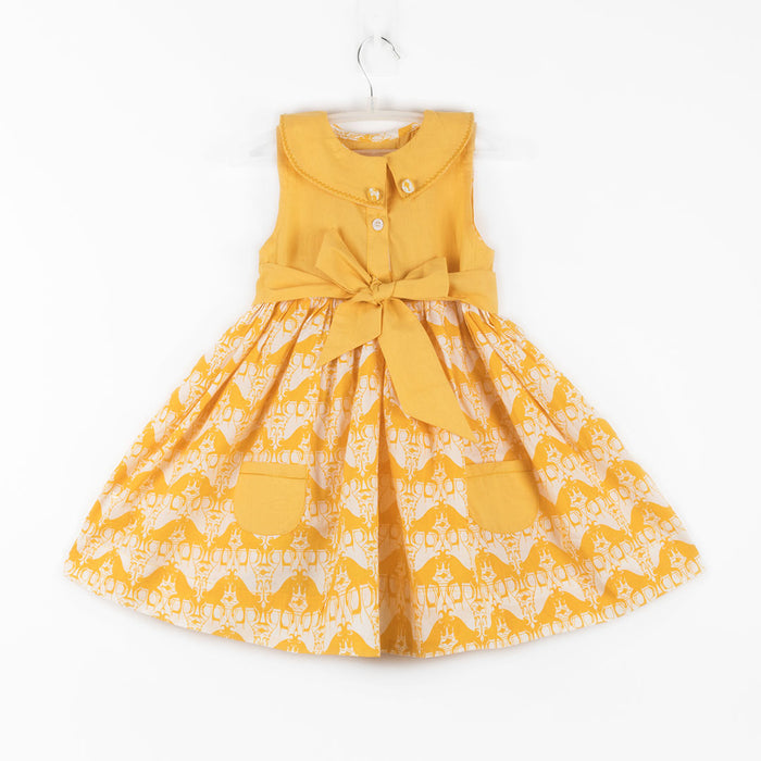 Peter Pan Roll Collar Gathered Frock with a Belt