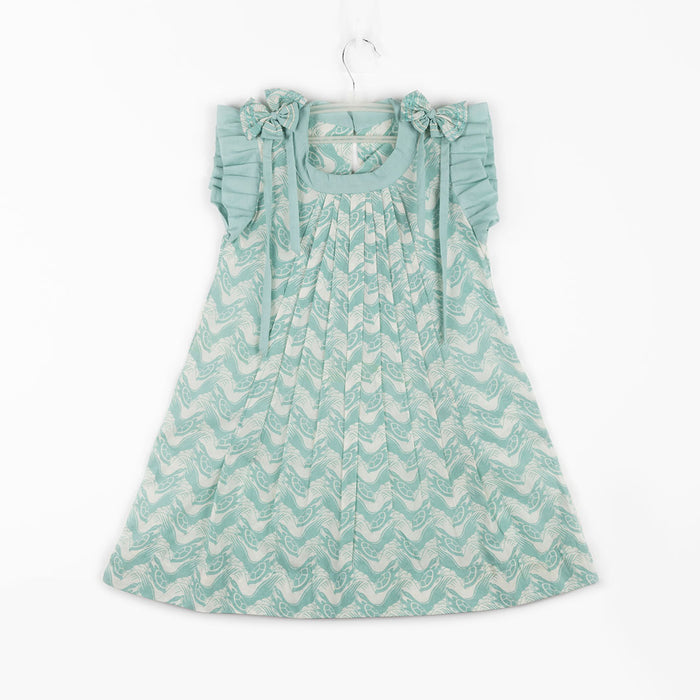 A-Line Pintucked Frock with Frilled Sleeves