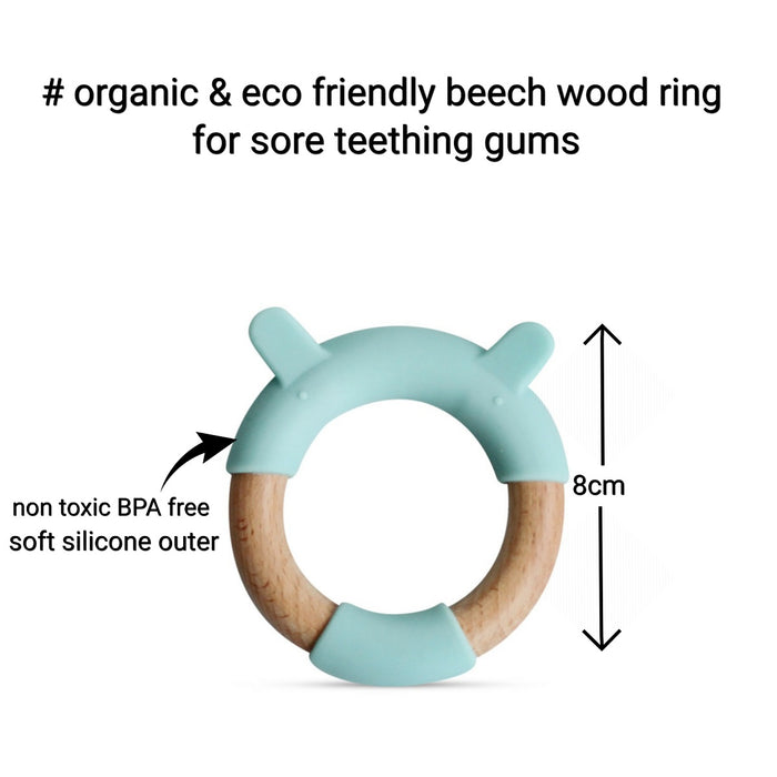 Little Rawr Wood + Silicone Teether Ring - BEAR