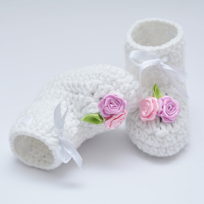 Crochet Baby Booties Woolen Booties-White-12