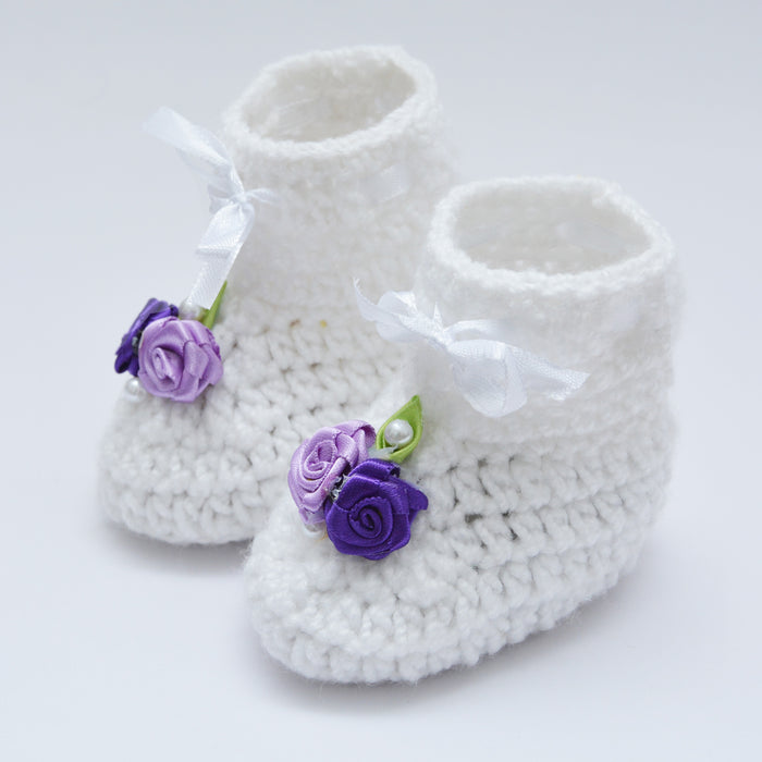Crochet Baby Booties Woolen Booties-White-13