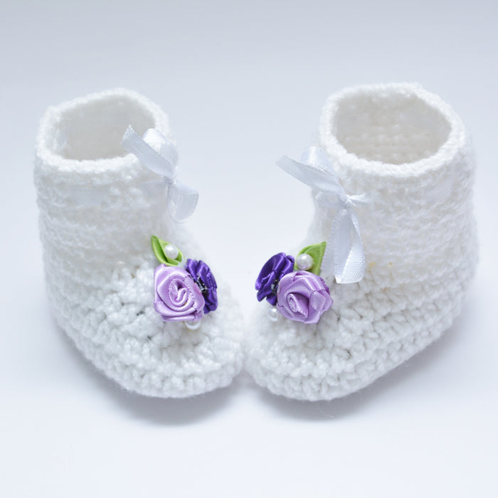 Crochet Baby Booties Woolen Booties-White-13
