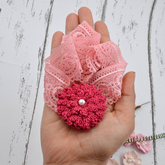 Crochet Baby Headband with cotton thread flower-1