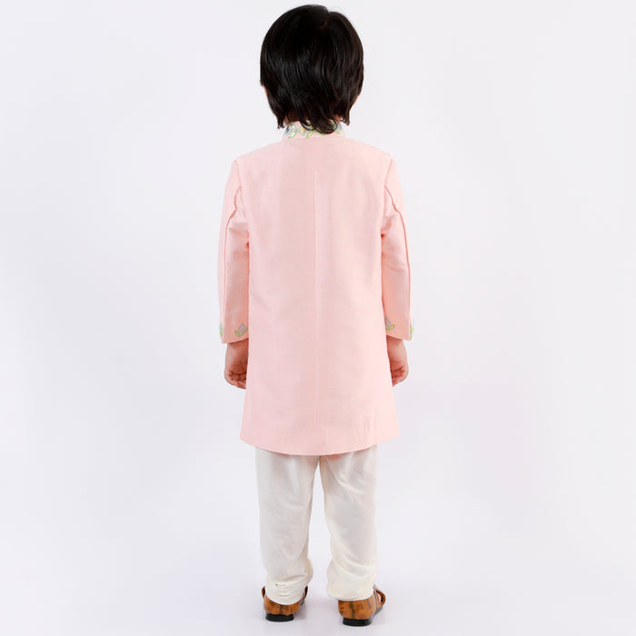 Pink Embroidered Achkan Set