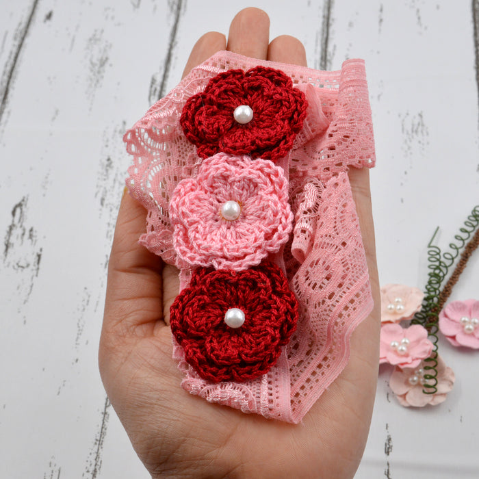 Crochet Baby Headband with cotton thread flower-2