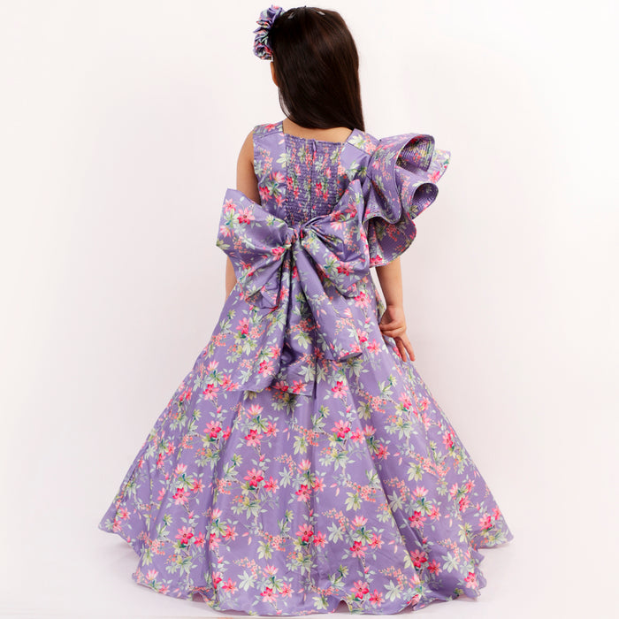 Purple Floral Print Gown