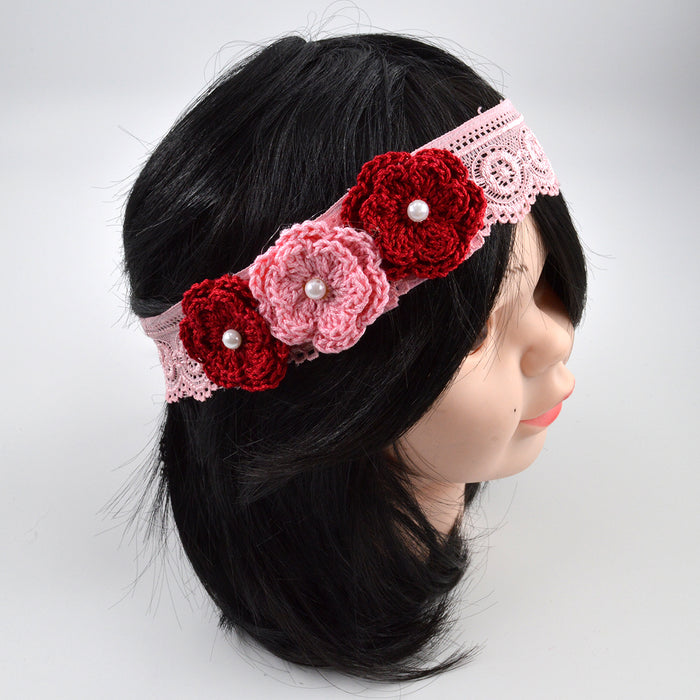 Crochet Baby Headband with cotton thread flower-2