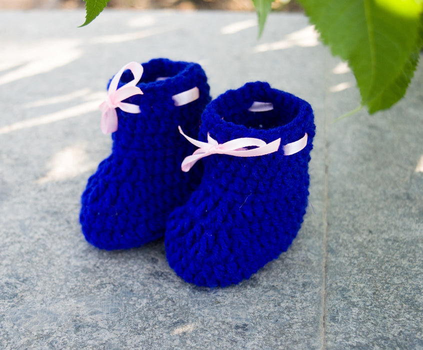 Crochet Baby Booties Woolen Booties-Blue-1