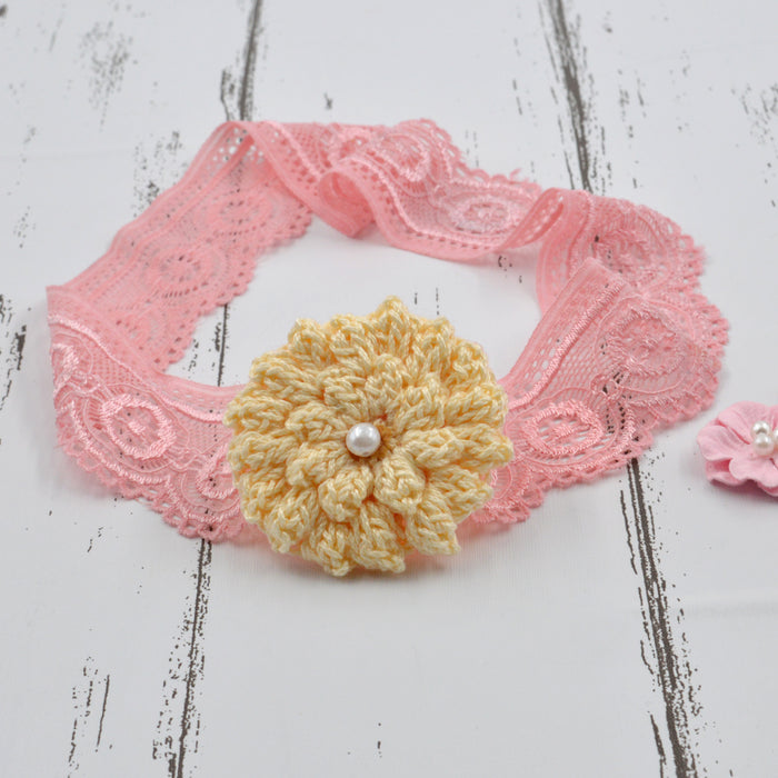 Crochet Baby Headband with cotton thread flower-3