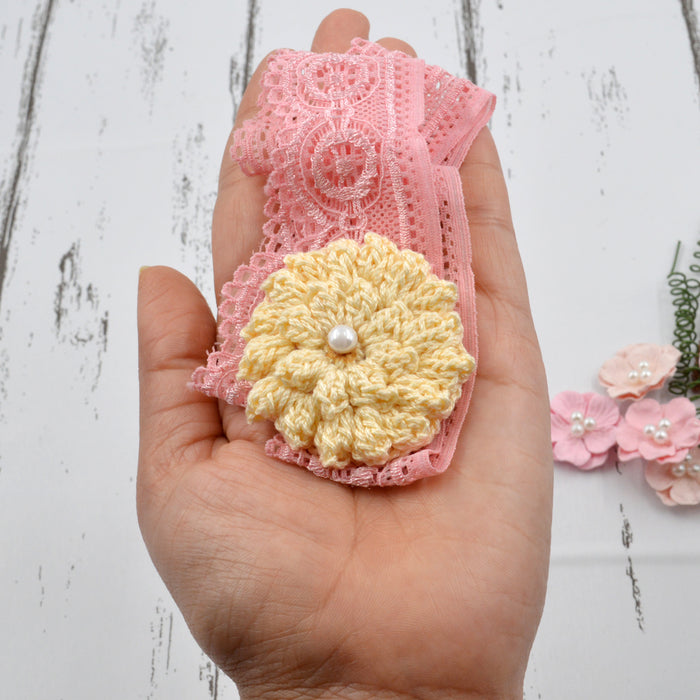 Crochet Baby Headband with cotton thread flower-3