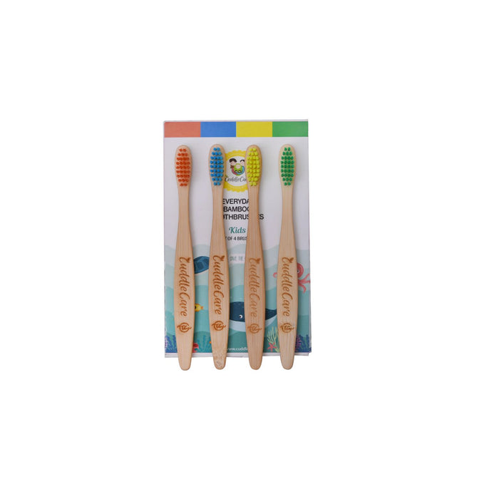 Bamboo Toothbrush Kids - Blue, Green, Orange & Yellow (Pack of 4)