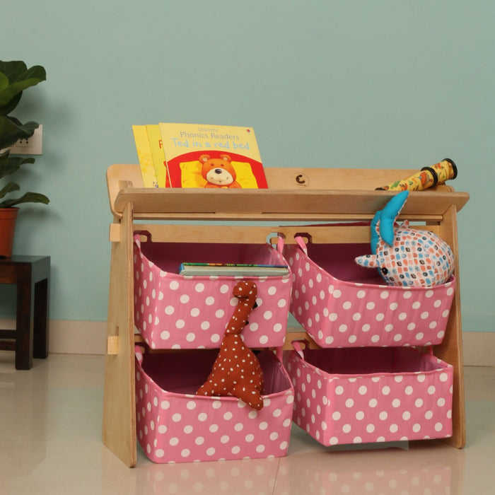 Toy Organizer with Book Shelf - Baby Pink