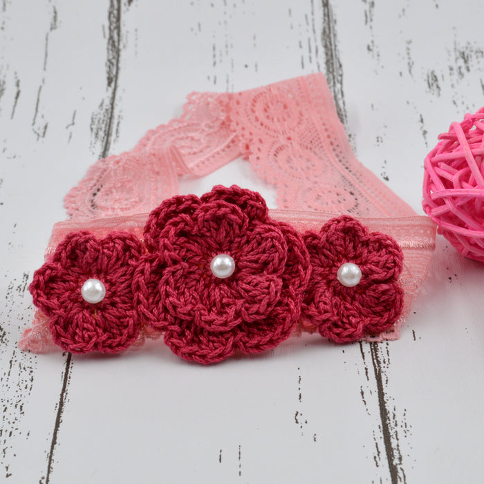Crochet Baby Headband with cotton thread flower-4