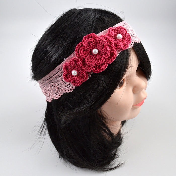 Crochet Baby Headband with cotton thread flower-4