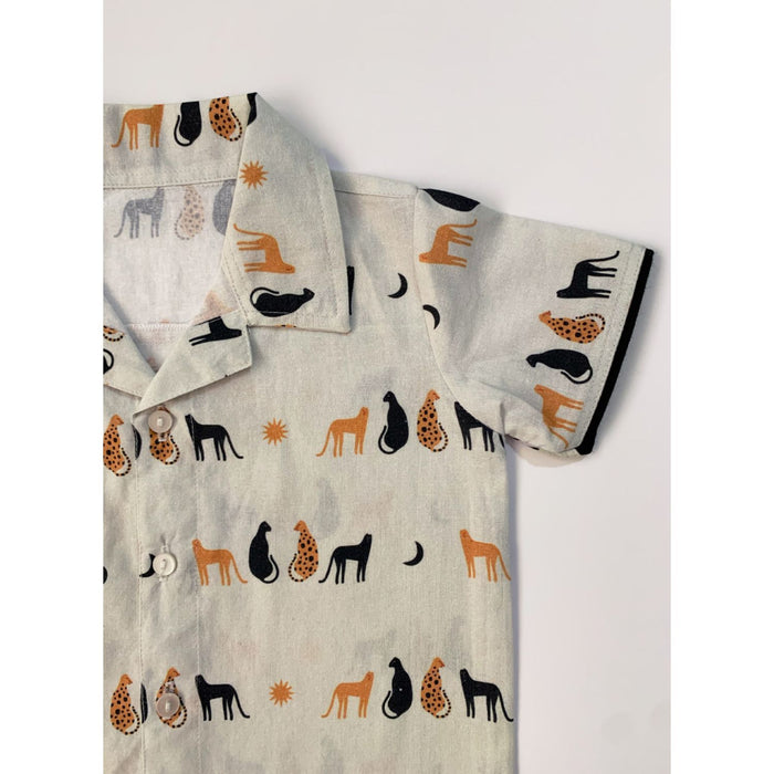 Miles Cat Print Shirt - Off White