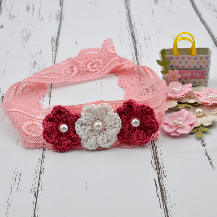 Crochet Baby Headband with cotton thread flower-5