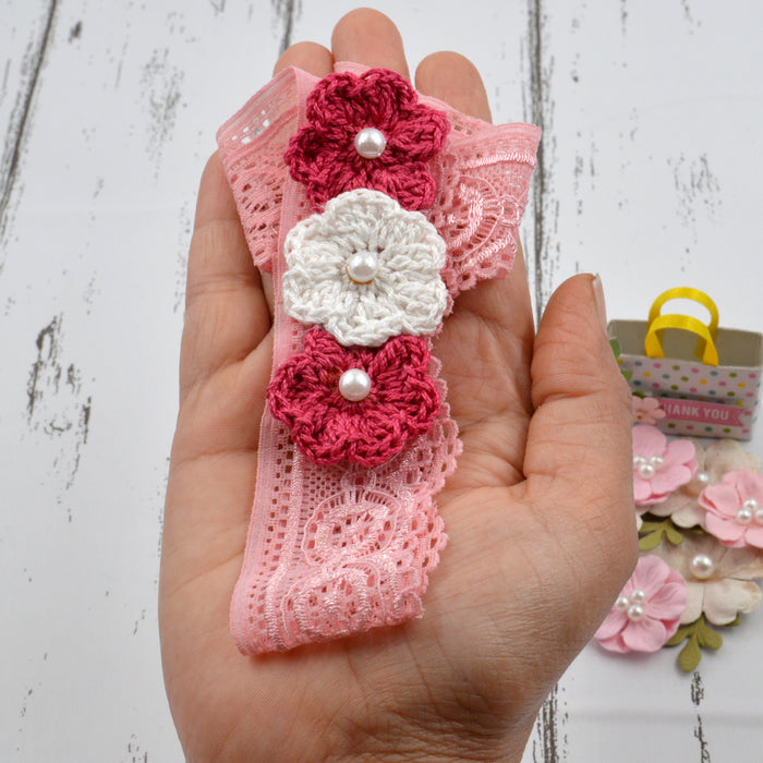 Crochet Baby Headband with cotton thread flower-5