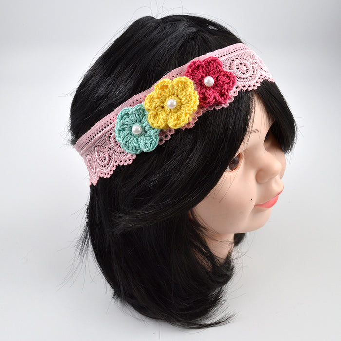 Crochet Baby Headband with cotton thread flower-6