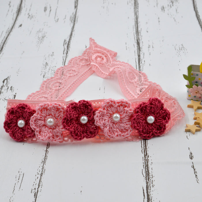 Crochet Baby Headband with cotton thread flower-7