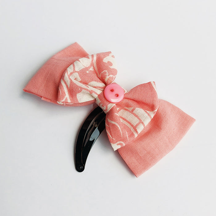 Fabric Double Bow Pin - Peach Pink