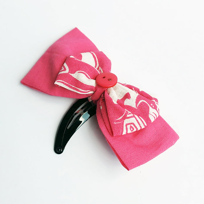 Fabric Double Bow Pin - Pink